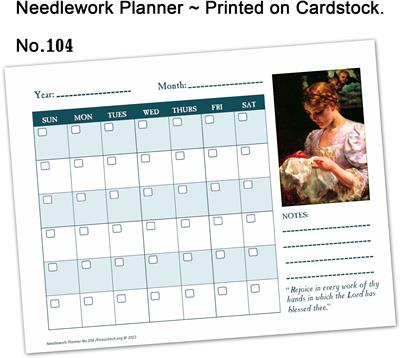 (image for) Planner Needlework Sheet No.104 Lady Embroidery Perpetual Monthly Calendar Printed on Cardstock